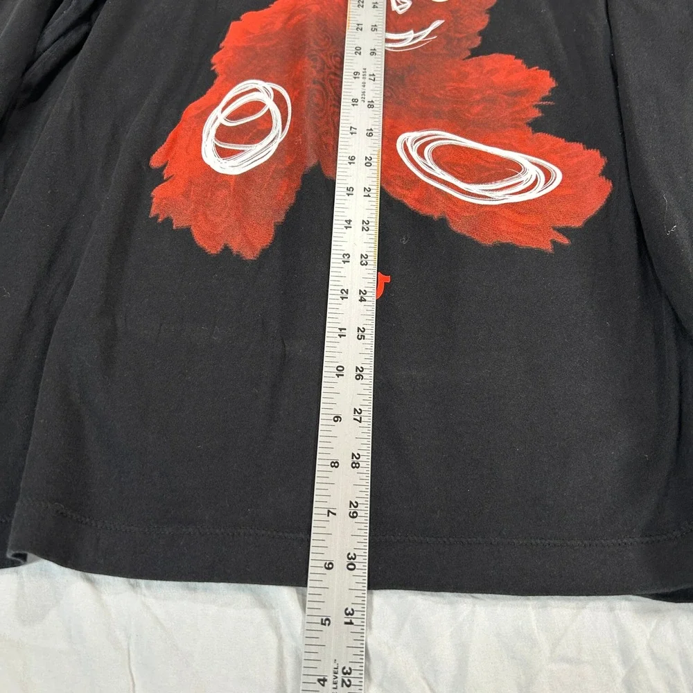 True Religion Mens Rose Bear Long Sleeve T-Shirt Black Red XL 103946 Graphic Tee